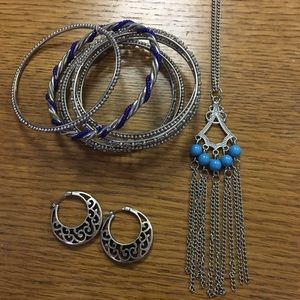 Silver and Blue Jewelry Set (3 piece)